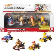 Mario Kart Hot Wheels Diecast Vehicle 4-Pack 5 1/64 Mario, Donkey Kong, Diddy Kong, Orange Yoshi