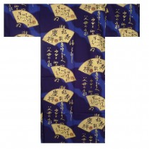 Mens Kimono - Golden Folding Fan - Blue