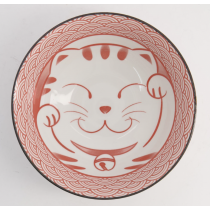 Kawaii Lucky Cat Ramen Bowl 19.7x7cm 1000ml Seikaiha-Neko Red