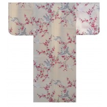 Ladies Polyester Kimono - Plum & Crane - White