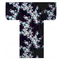 Ladies Kimono - White Cherry Blossoms - Black