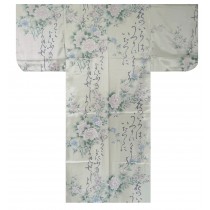 Ladies Polyester Kimono - Poetry & Flowers - White