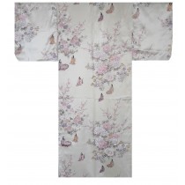 Ladies Polyester Kimono - Little Princess & Flowers - White