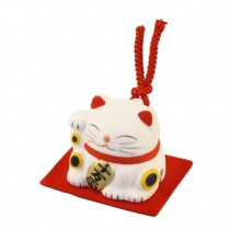 Maneki Neko - White Lucky Cat with Bell