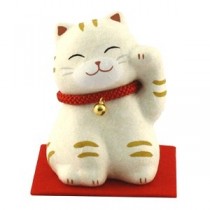 Maneki Neko - Lucky Cat White Tiger with Bell