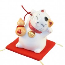 Maneki Neko White Lucky Cat with Gourd
