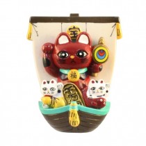 Magnet Treasure Ship Lucky Cat Red