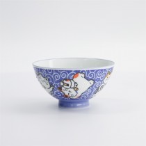 Kawaii Rice Bowl Karakusa Lucky Cat Blue 11.5x6.2cm 300ml