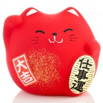 Maneki Neko - Lucky Cat - Red - Protection from Evil & Illness - 5.5 cm