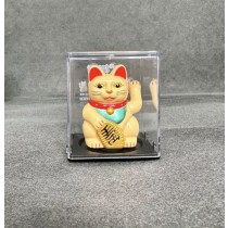 Lucky Cat - Waving Solar Maneki Neko Decoration - Beige Traditional Good Fortune 6.4 x 5.4 x 4.3cm