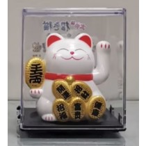 Lucky Cat - Waving Solar Maneki Neko Decoration - White Holding Good Fortune 6.4 x 5.4 x 4.3cm