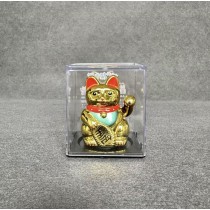 Lucky Cat - Waving Solar Maneki Neko Decoration - Gold Traditional Good Fortune 6.4 x 5.4 x 4.3cm