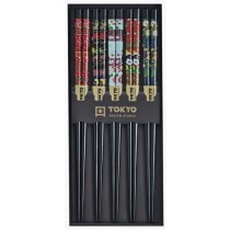 Chopstick Set/5 Black Flower