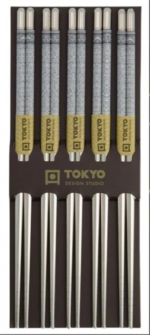 Chopstick Set Stainless Steel Blue Karakusa