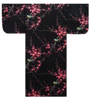 Ladies Kimono - Plum & Bush Warbler - Black