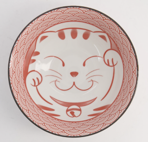 Kawaii Lucky Cat Ramen Bowl 19.7x7cm 1000ml Seikaiha-Neko Red