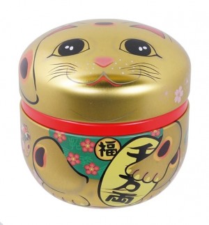 Tea Container Lucky Cat Gold