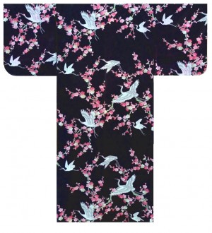 Ladies Polyester Kimono - Plum & Crane - Black