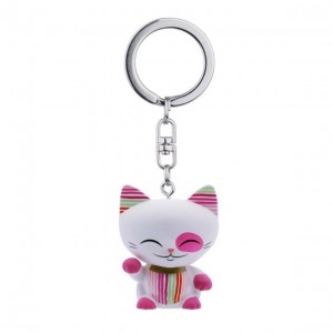 Mani the Lucky Cat Keychain - White with Pink Paw 