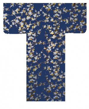 Ladies Yukata - White Plum - Navy