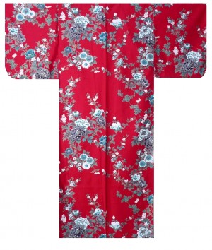 Ladies Kimono - Peony & Cherry Blossoms - Red