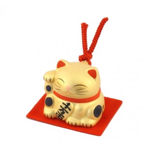 Maneki Neko - Gold Lucky Cat with Bell