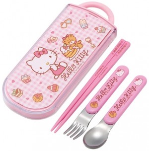 Hello Kitty - Cutlery Set (Chopsticks, Spoon & Fork) - Sweety Pink