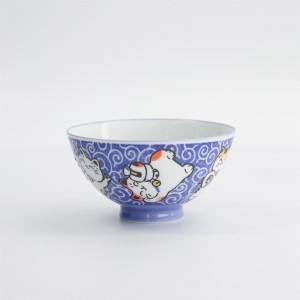 Kawaii Rice Bowl Karakusa Lucky Cat Blue 11.5x6.2cm 300ml
