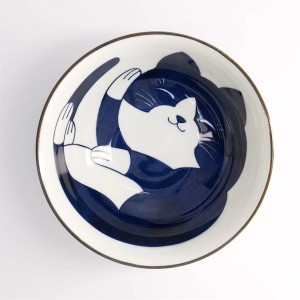 Kawaii Ramen Bowl Cat Neko Navy 19.7x7.5cm