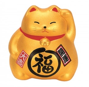 Maneki Neko - Medium Lucky Cat - Gold - Wealth & Prosperity - 9 cm
