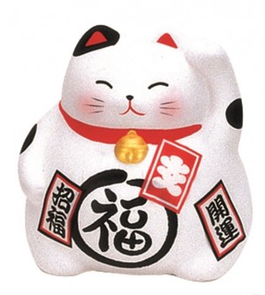 Maneki Neko - Medium Lucky Cat - White - Good Luck & Better Fortune - 9 cm