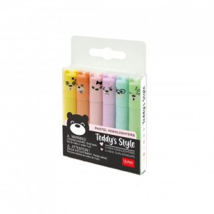 Legami Teddy's Style - Set of 6 Mini Pastel Highlighters